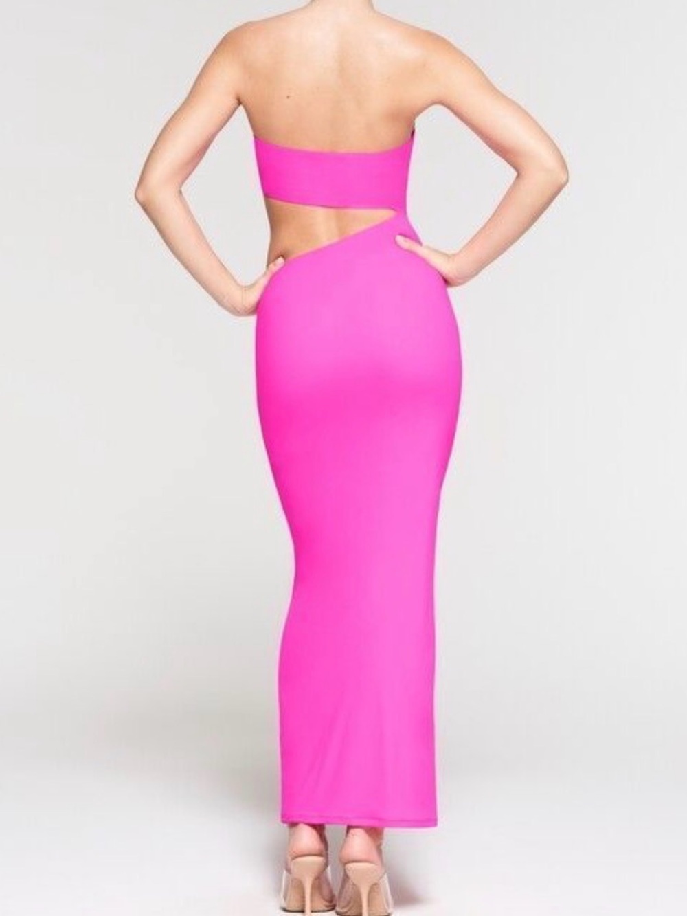SKIMS Strapless Cutout Maxi Dress in Bright Pink